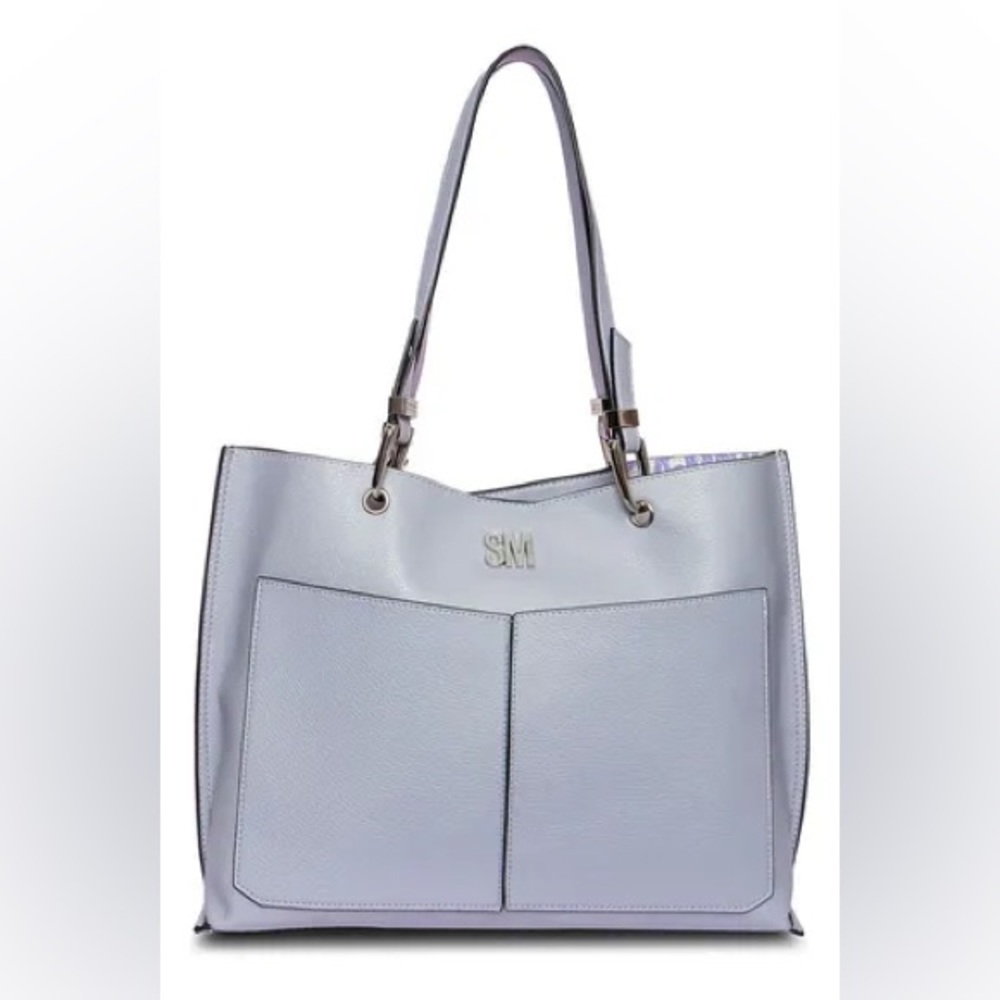 STEVE MADDEN Bdonna Fog Gray Tote Bag w/ Multicolor Logo Pouch Blue/Grey (Fog)